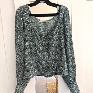 Abercrombie Green Floral Square Neck Blouse